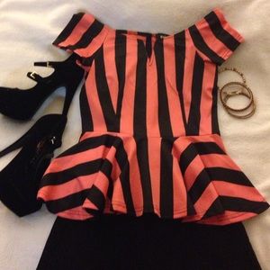 Black and orange/peach stripe color top