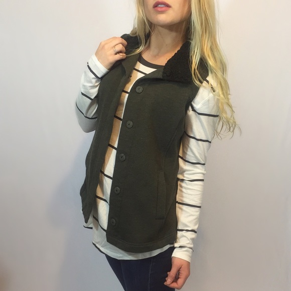 J. Jill Jackets & Blazers - J. Jill Faux Sherpa Fleece Lined Olive Green Vest