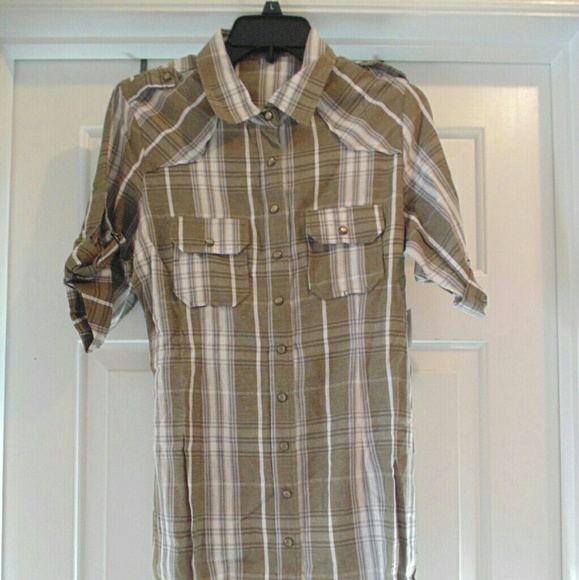 Olive Green Plaid Shirt Dress