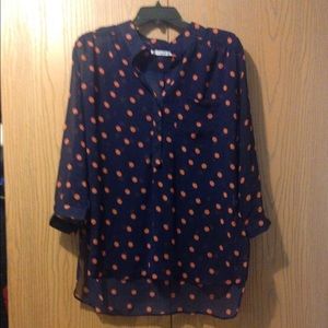 Navy blue/coral sheer blouse