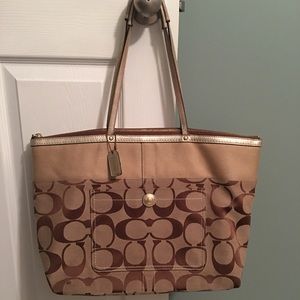 Authentic Large Tan Canvas Monogram Coach Purse