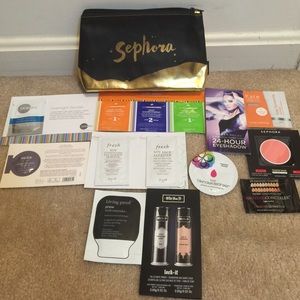 Sephora black and gold clutch with 11pcs samples