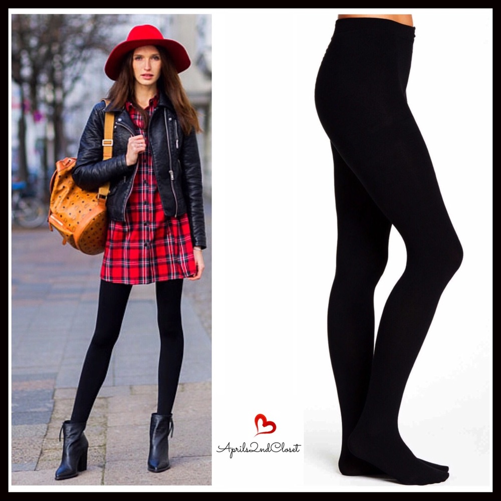 BLACK FLEECE LINED TIGHTS COZY FOOTED TIGHTS A3C - Picture 9 of 14