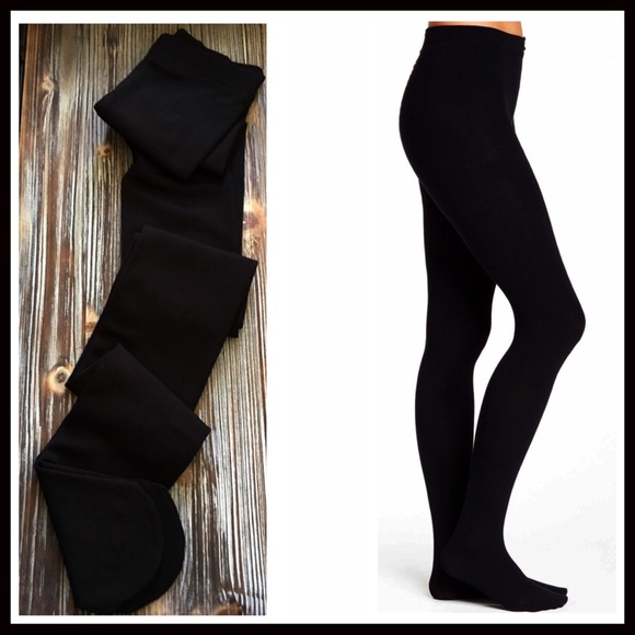BLACK FLEECE LINED TIGHTS COZY FOOTED TIGHTS A3C - Picture 7 of 14