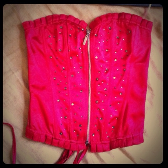 Red silky embellished corset
