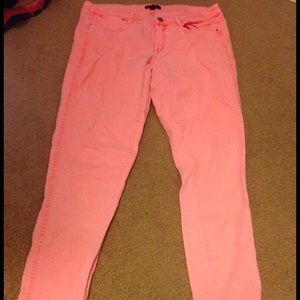 bright peachy coral jeans
