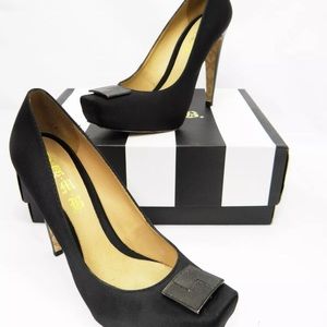L.A.M.B. Primrose Black Satin Pumps Sz 9