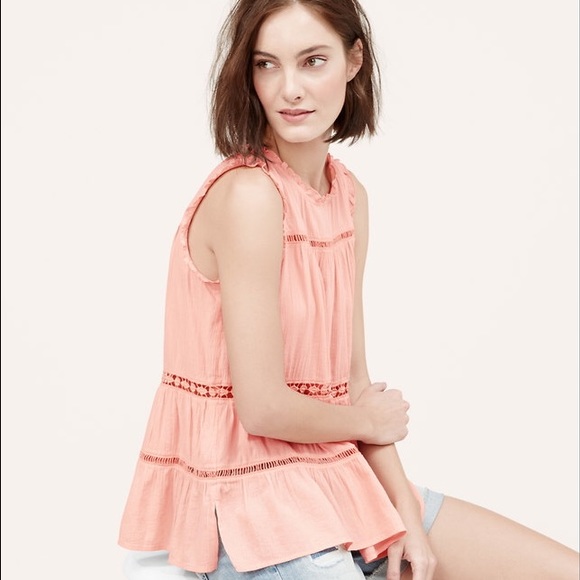 NWT LOFT Pink Lace Boho Top, M