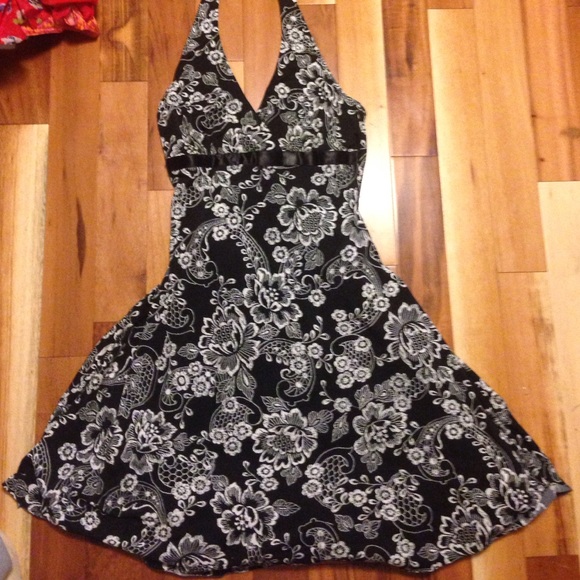 Black floral halter dress