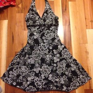 Black floral halter dress