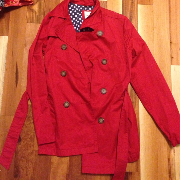 Red trench coat---child size 14/16