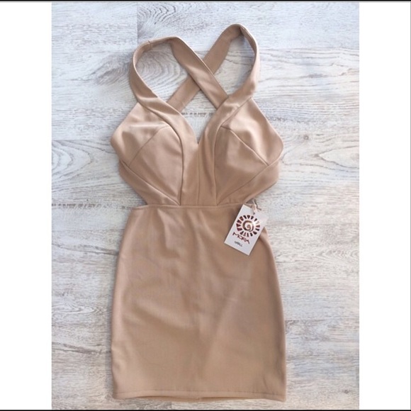nude bodycon cutout dress
