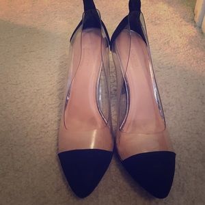 Black and clear pencil pumps