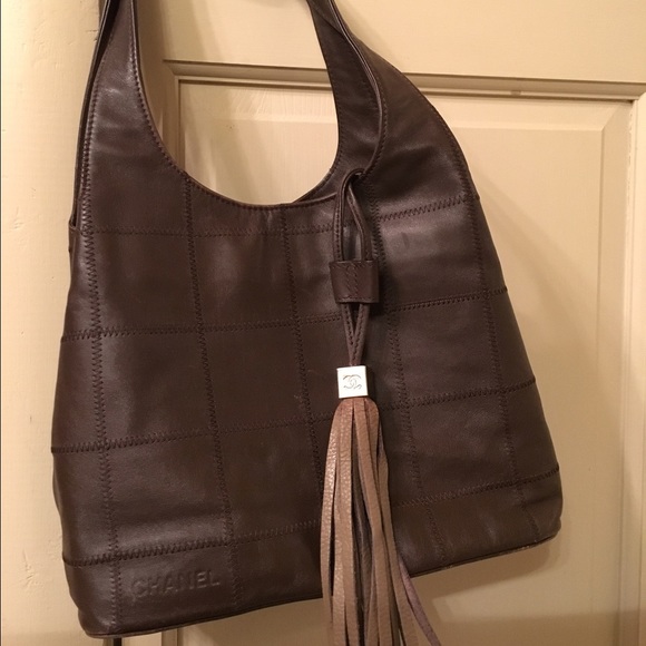 CHANEL Leather Tassel Drawstring Hobo Bag