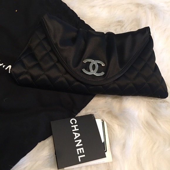 NWOT CHANEL BLACK SATIN CLUTCH - Picture 2 of 4