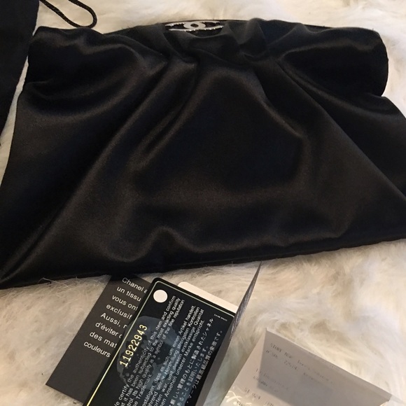 NWOT CHANEL BLACK SATIN CLUTCH - Picture 3 of 4