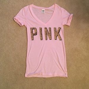 PINK Victoria's Secret sequins v-neck tee
