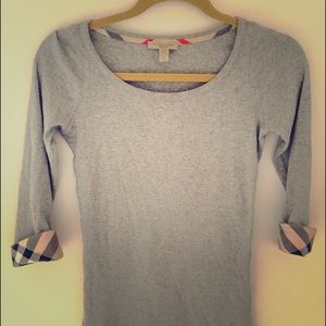 Burberry long sleeved tee tops in heather grey.