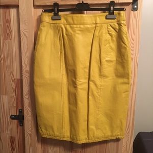 Yellow leather pencil skirt