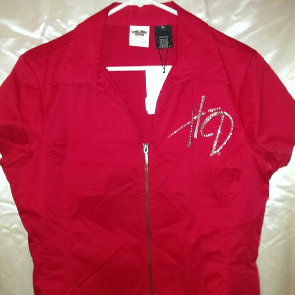 Harley Davidson short sleeve zip up shirt
