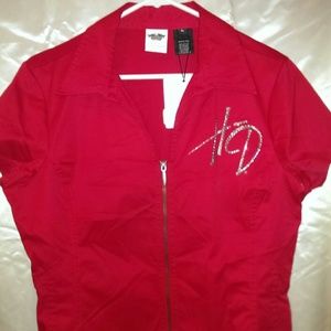 Harley Davidson short sleeve zip up shirt
