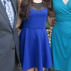 Blue Macys Neoprene Skater Dress with Black Mesh.