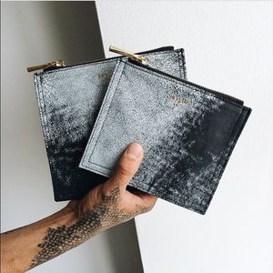 Spray paint suede lamb leather pouch, purse