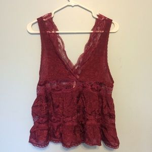 Free People Intimately Maroon Lace Tank Top
