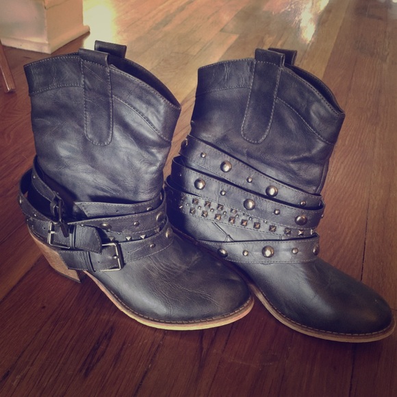 Studded gray booties