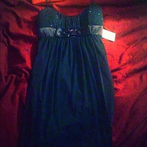 Spaghetti Strap Navy Blue Formal Dress