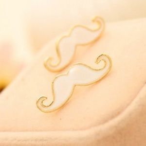 White mustache earrings