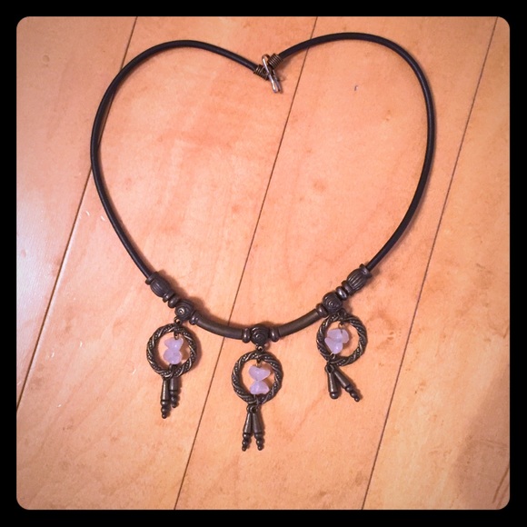 Real Crystal, brass necklace with rubber chain!