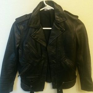 H&m genuine leather black motorcycle jacket