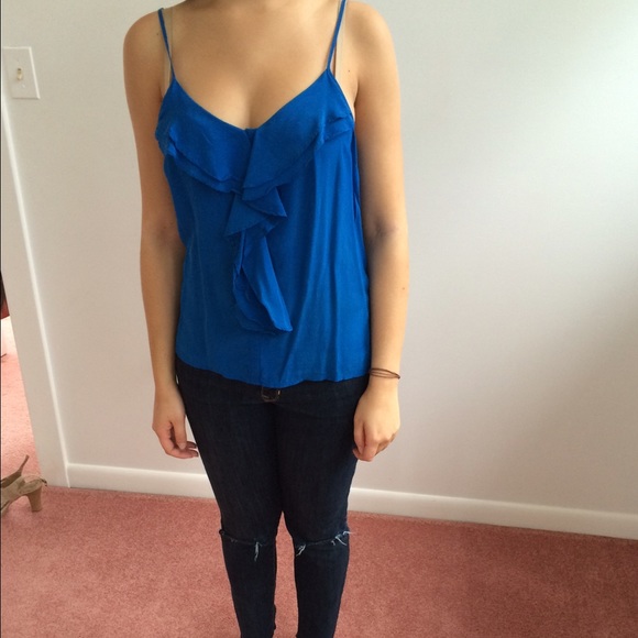 Royal blue top with flounce detail