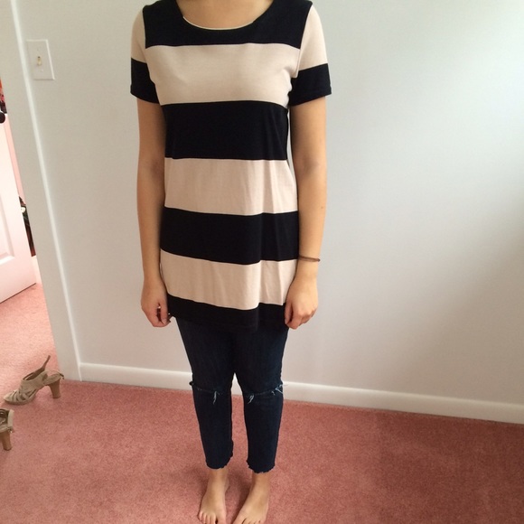 Blush and black striped knit tunic