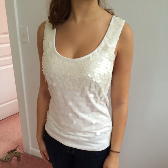 White iridescent sequined racer back tank top