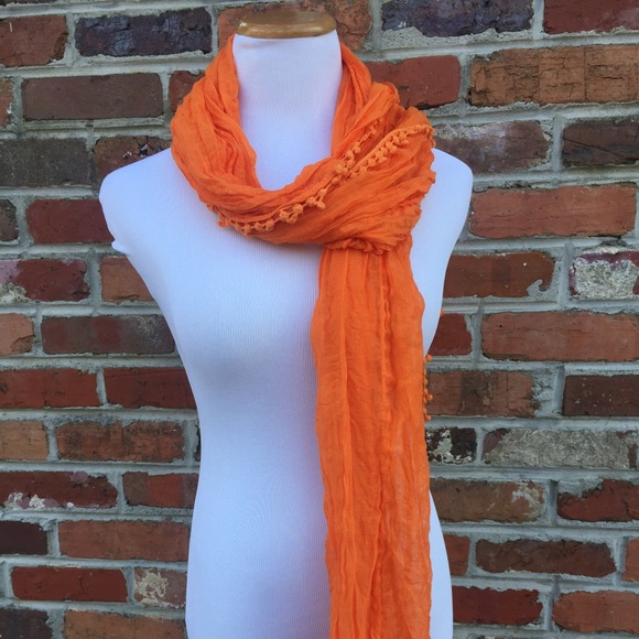 Orange Boutique Scarf with Crochet Trim