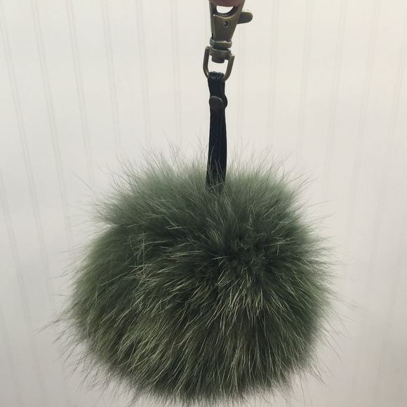 Green fox fur ball key chain