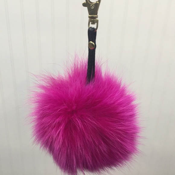 Hot pink fox fur key chain
