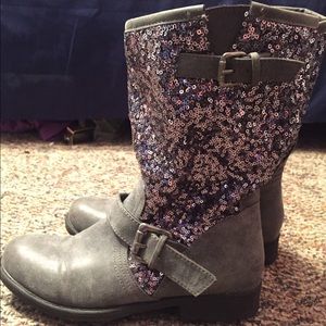 Gray sequin boots