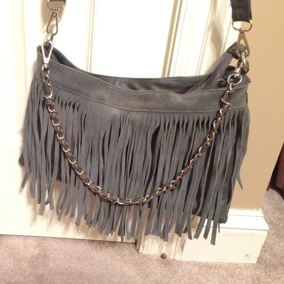 Charcoal grey fringe purse