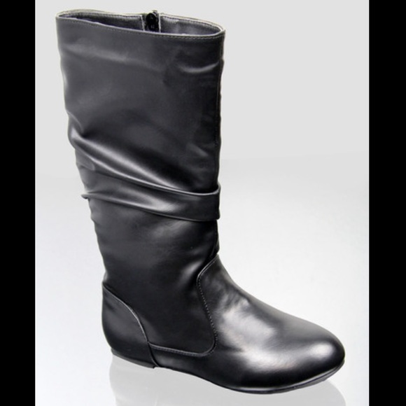 Kids classic girls slouch flat boots - Picture 1 of 4