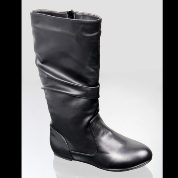 Kids classic slouch black flat boots - Picture 1 of 4