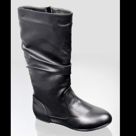 Kids classic slouch black flat zipper boots - Picture 1 of 4