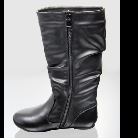 Kids classic slouch black flat zipper boots - Picture 2 of 4
