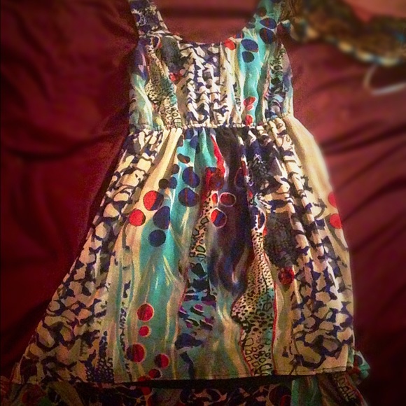High low, multi print dress