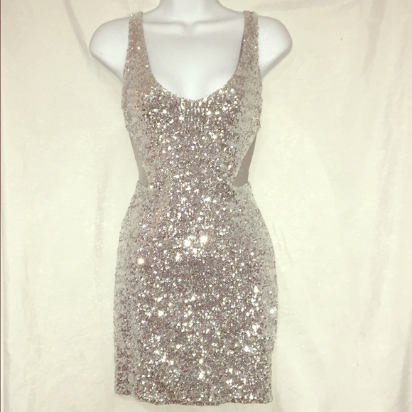 Bebe sequin silver dress