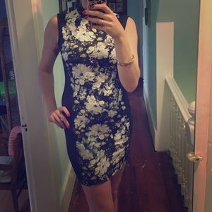 NWT mock turtle neck, black & floral dress.