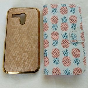 Moto G 1st Gen gold case and pineapple mini wallet