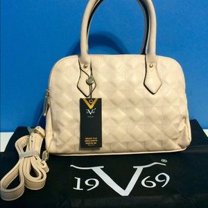 Versace Cream Gold Quilted Purse Bag Top handle
